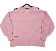 Simply Southern Womens S Pink Chenille Long Sleeve Cold Shoulder Knit Sweater