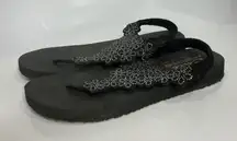 Skechers yoga mat slingback flip flops silver floral gems women's size 9.5/10