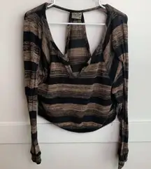 Lucy Love Black & Brown Striped Morgan Open Back Long Sleeve Shirt