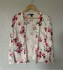 Lands' End Supima Cotton Floral Cardigan Sweater White Pink Coastal Grandma XL