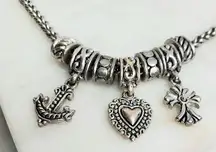 PANDORA style Silvertone multi-Charm Necklace 8"