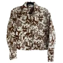 Sonoma Brown White Cow Print Collared Long Sleeve Cropped Shacket Size S New