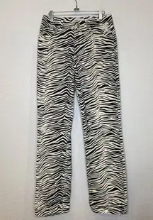 Zara Black & White Zebra Print Straight Wide Leg Denim Jeans EUC Sz 8 Cotton