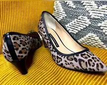 French Connection  Animal Print Calf Cow Hair Fur Sz 8.5 Heel Black Pump Stripe