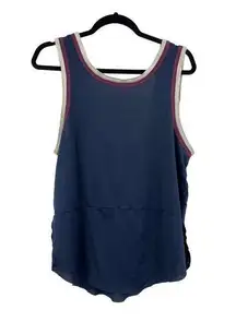 Free People Top Womens Medium Tank Navy Mesh Scoop Back Side Slit FP Movement