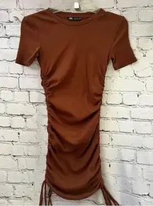 Zara Bodycon Ribbed Midi Dress Cinched Detail Size Small