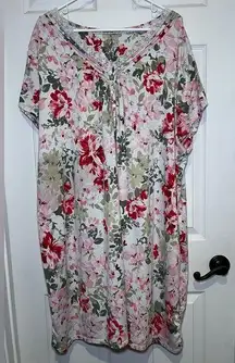 Croft and Barrow Size 4x Pink/Green Floral Polyester/Spandex Night Gown