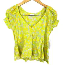 NWT Abound Micro Floral Swing Casual Top Yellow Cap Sleeve Size XS