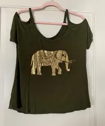 Miss Popular Shoulder Cut Out Elephant Shirt