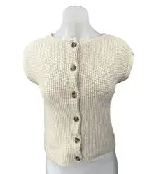 Madewell Cream Beige Waffle Knit Button Up Short Sleeve Cardigan Top Size XS