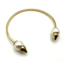 Stella & Dot  Pearl Spike Cuff open bangle bracelet Gold Tone Dainty Elegant