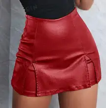 Red Faux Leather Skirt