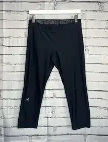 Under Armour Black HeatGear Compression Leggings L Ribbed Athletic Fit Y2K