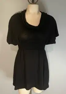 It’s Our time black short sleeve sweater top cowl neck shirt dress tunic small