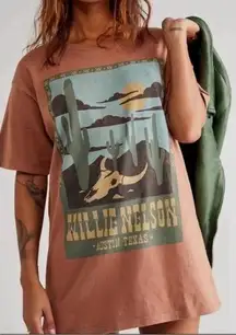 Daydreamer NEW  Willie Nelson Crewneck Graphic Tee Dress in Suede - XL