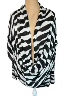 Alice Olivia Black‎ & White Wavy Striped Thin Knit Linen Wrap Sweater Cardigan S