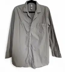 SKIMS night shirt button down cotton poplin gray
