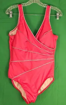 Miraclesuit Womens Red White Draped One Piece‎ Swimsuit 14