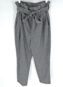 H&M  Houndstooth Paper Bag HIgh Waist Pants with Tie Belt Black Cream Size 8