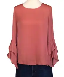 Naked Zebra Bells Are Ringing Coral Ruffled Bell Sleeve Blouse •Size Medium