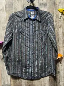 Wrangler Rock 47 Grey Stripe Metallic Western Pearl Snap Shirt