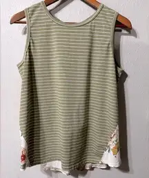 Doe & Rae Striped Tank With Floral Print On Back Size Medium