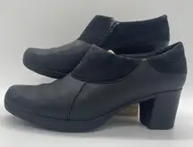 Clarks Womens 9 Shoes Black Leather & Suede Side Zip Heeled‎ Bootie Boots