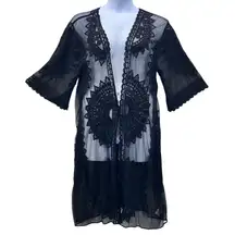 Rachel Zoe Kimono Cover Up Black Large