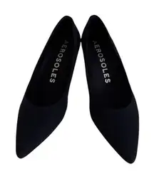 AEROSOLES Point Toe Kitten Heel Pump in Navy Stretch Gabardine Fabric NWOT