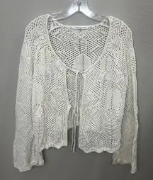 CELEBRITY PINK Cream Crochet Knit Open Front Tie Cardigan Sweater XXL Boho