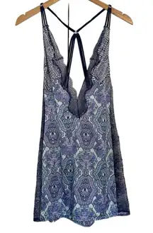Victoria’s Secret Deep V Satin Lace Paisley Print Slip Dress Intimates Sz Medium