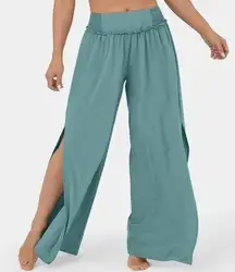 Breezeful Palazzo Pants Elastic Waist Split Wide Leg Green Size Small NEW