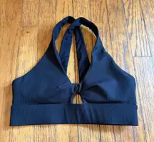 Fabletics Sports Bra Womens Small Black Ribbed Keyhole High Neck Crossback