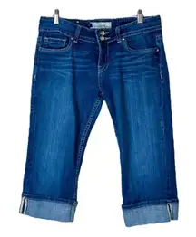 Vigoss Jeans Capri Cuffed 8” Mid Rise Flap Pockets Medium Blue Juniors Size 9
