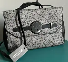 New Guess Chic Signature Logo Gray and Black Crossbody Purse Bag