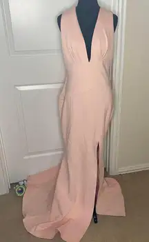 Blush Pink Plunge Neckline Side Slit Maxi Dress