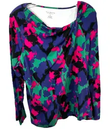 Talbots Plus Size 1X Top‎ Floral Long Sleeve Cotton Stretch Knit Mature 1724