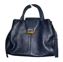 Liz Claiborne  Leather Co Shoulder Bag Gold Plated Detail Zip Pockets Navy Blue