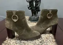 TORY BURCH OLIVE GREEN SUEDE BOOTS
