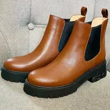 Coach 2” Branded Platform Leather Chelsea Boots w/ Stretch Panels & Pull-On Tab