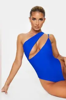 Brand New Pretty Little Thing Cobalt Asymmetric Double Strap One Piece Swimsuit