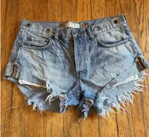 We The Free Shorts Womens 27 Denim Button Fly Distressed Raw Hem Grommet Waist
