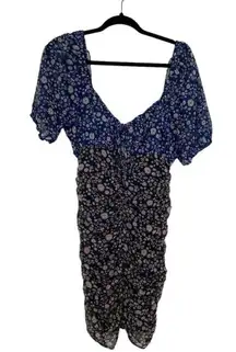 Free People X REVOLVE Tessa Mini Dress Black Blue Ditsy Floral Ruched Lined M