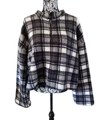 Fashion Nova Plaid 1/2 Zip Fleece Pullover Sweater Winter Preppy