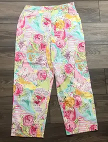 Vintage Susan Graver Womens Multicolor Floral‎ Cafe Capri Pants Medium Cotton