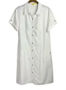 Lole Linen Cotton Blend Shirt Dress Sz 8 White Button Snap Boho Lagenlook