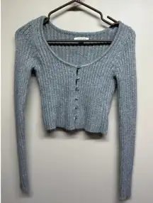 AMERICAN EAGLE Grey Ribbed Button Front Cropped Cardigan Sweater Women XS