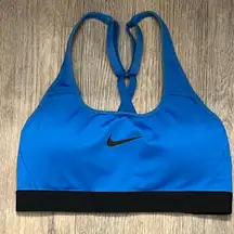 Nike Sports Bra Women Small Dri Fit Center Swoosh Racer Back Top Scoop Neck Blue