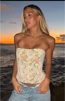 Zara Floral Corset Top XS Cream Pastel Blogger Favorite Bustier