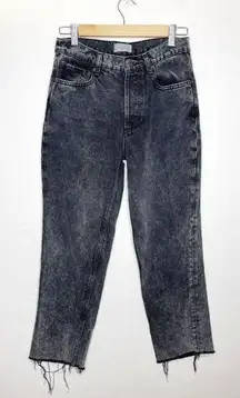 Boyish The Tommy High Waisted Jeans Fray Hem Button Fly Acid Wash Black Size 27